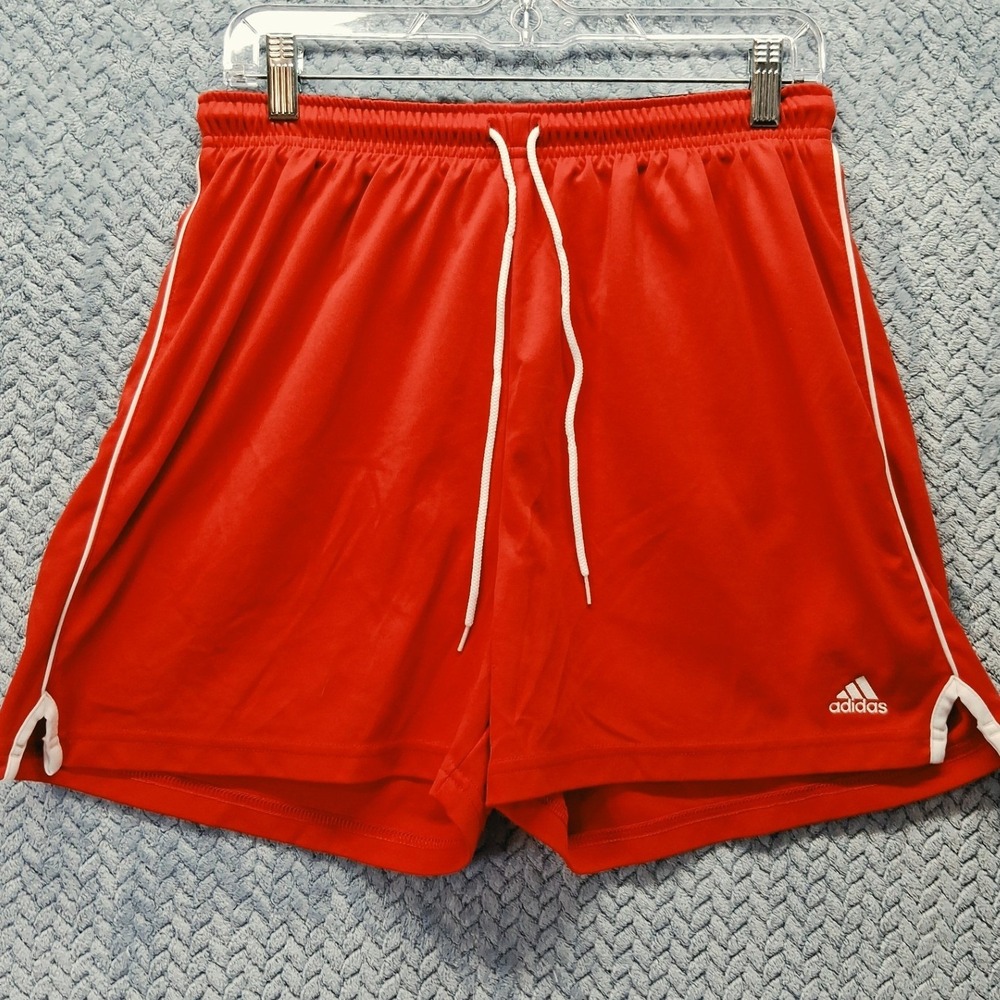 Y2K Adidas Mens Red Soccer Athletic Shorts Large Drawstring Running Gym
